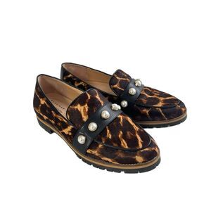 Alex Marie Loafer Shoes Women 9 M Calf Hair Leather Slip On Pearl Accents Chunky